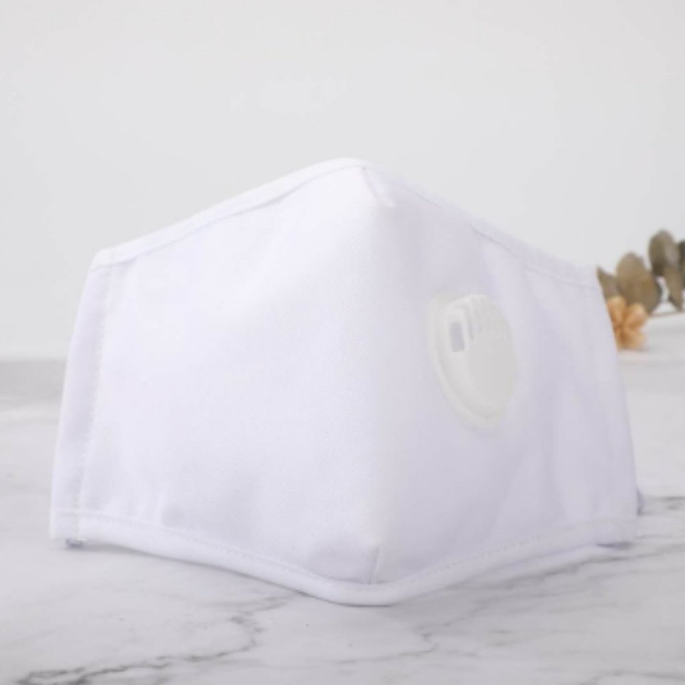 Reusable White Cotton Face Mask w/ Vent Valve